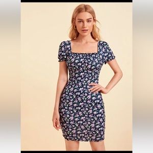 EMERY ROSE Floral Print Frill Trim Bodycon Dress